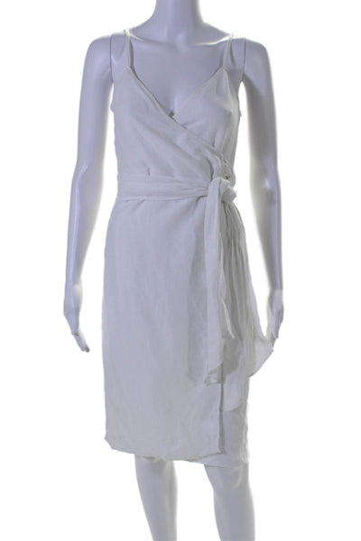 Reformation Womens Linen Blend White V-Neck Sleeveless Mini Wrap Dress Size XS