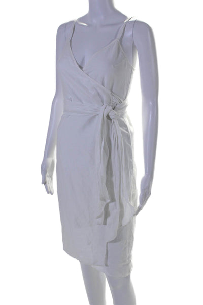 Reformation Womens Linen Blend White V-Neck Sleeveless Mini Wrap Dress Size XS