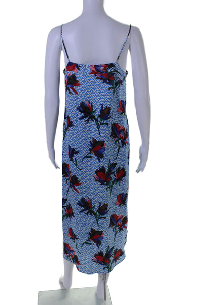 Equipment Femme Womens Silk Floral Print Split Hem Midi Slip Dress Blue Size XS