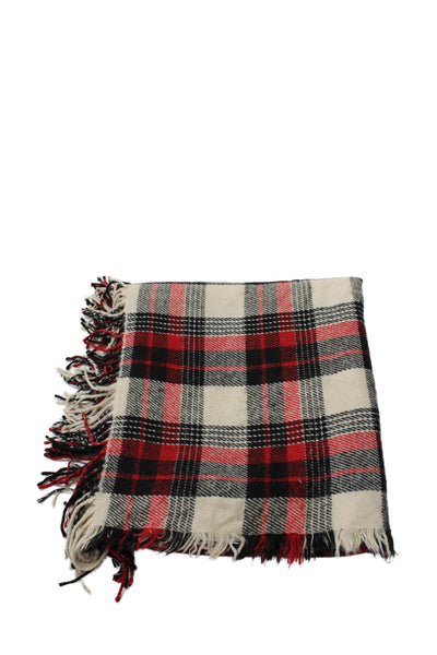 Madewell Womens Plaid Fringe Trim Rectangle Scarf Red OS