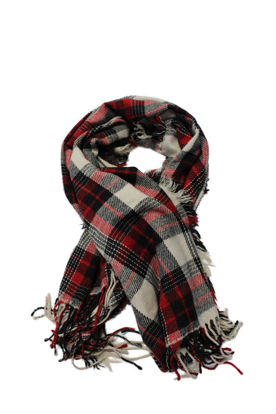 Madewell Womens Plaid Fringe Trim Rectangle Scarf Red OS