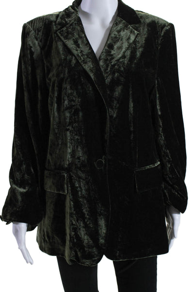 Frame Womens Velvet Single Breasted Blazer Jacket Moss Green Size 14