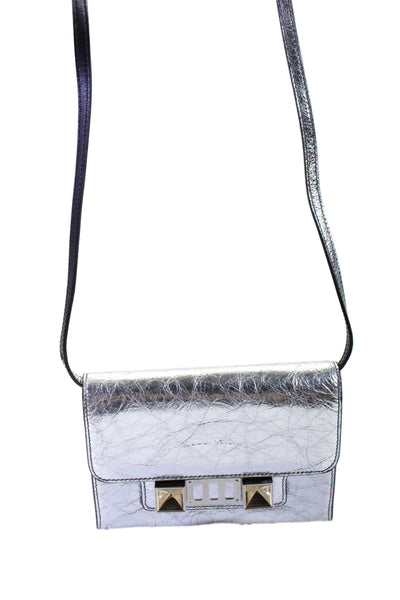 Proenza Schouler Womens Leather Metallic Studded Flap Crossbody Silver Size S