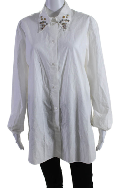 Sandro Womens Cotton Long Sleeve Studded Button Down Shirt White Size 4