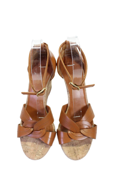 J. Mclaughlin Woimens Leather Open Toe Ankle Strap Wedge Sandals Brown Size 8