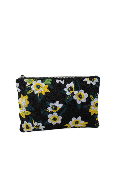 Sam Edelman Womens Floral Embellished Top Zip Pouch Handbag Black Small