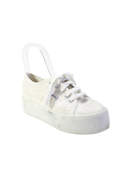 Superga Womens Cotton Round Toe Lave Up Platform Sneakers White Size 35 5