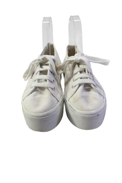 Superga Womens Cotton Round Toe Lave Up Platform Sneakers White Size 35 5