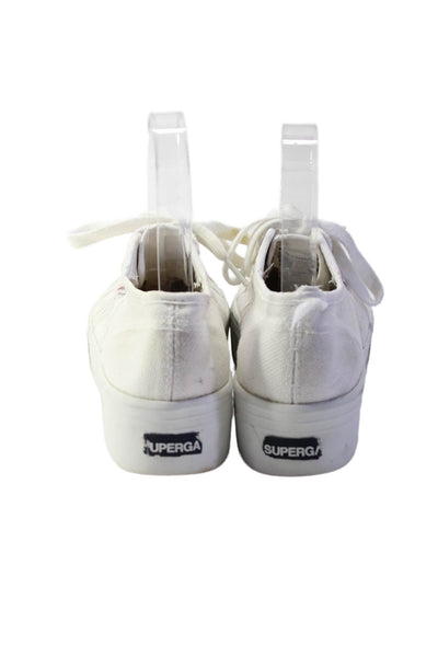 Superga Womens Cotton Round Toe Lave Up Platform Sneakers White Size 35 5