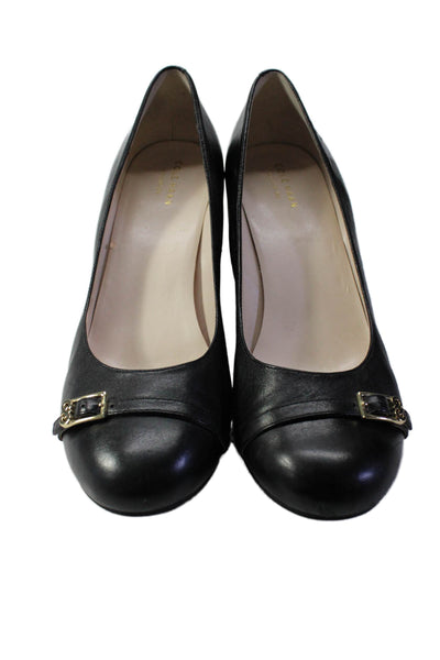 Cole Haan Grand.OS Womens Leather Buckle Toe High Wedge Pumps Black Size 10US