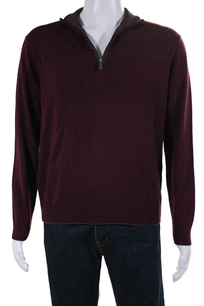 Raffi Men's Quarter Zip Long Sleeves High Neck Pullover Sweater Burgundy Size L