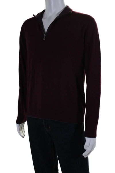 Raffi Men's Quarter Zip Long Sleeves High Neck Pullover Sweater Burgundy Size L