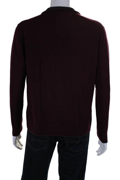 Raffi Men's Quarter Zip Long Sleeves High Neck Pullover Sweater Burgundy Size L