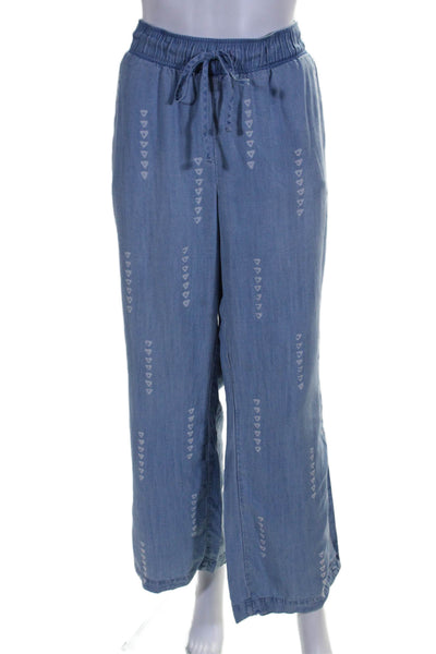 Cloth & Stone Womens Chambray Drawstring Waist Wide Leg Pants Blue Size Large