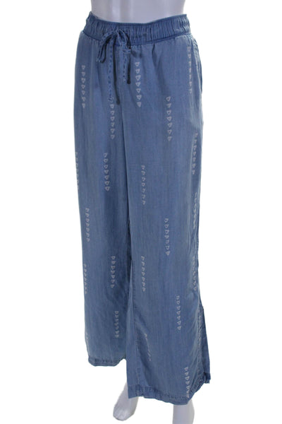 Cloth & Stone Womens Chambray Drawstring Waist Wide Leg Pants Blue Size Large