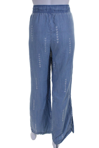 Cloth & Stone Womens Chambray Drawstring Waist Wide Leg Pants Blue Size Large