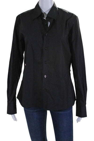 Fabfinds By  Sarah Women's Collared Long Sleeves Button Down Shirt Black Size M