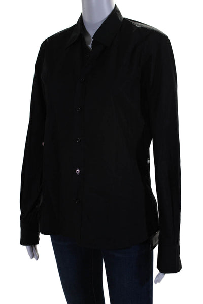 Fabfinds By  Sarah Women's Collared Long Sleeves Button Down Shirt Black Size M