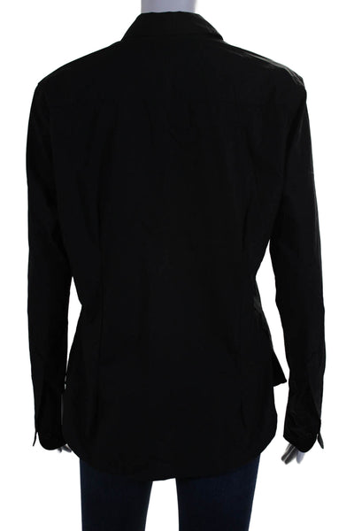 Fabfinds By  Sarah Women's Collared Long Sleeves Button Down Shirt Black Size M