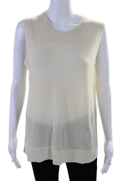 Reed Krakoff Women's Cashmere Blend Crewneck Knit Tank Top White Size L