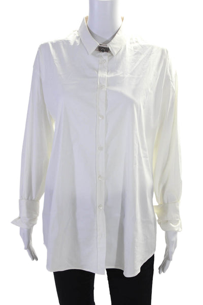 Fabiana Filippi Women's Long Sleeve Button Up Collar Blouse White Size XL