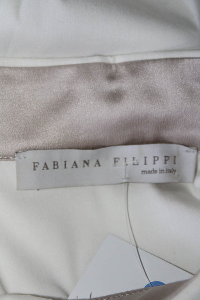 Fabiana Filippi Women's Long Sleeve Button Up Collar Blouse White Size XL