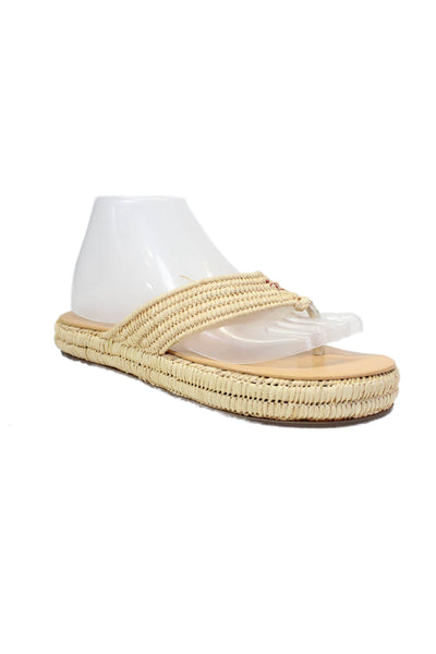 Henry Beguelin For Barneys Women's Woven Flat Sandals Beige Size 39