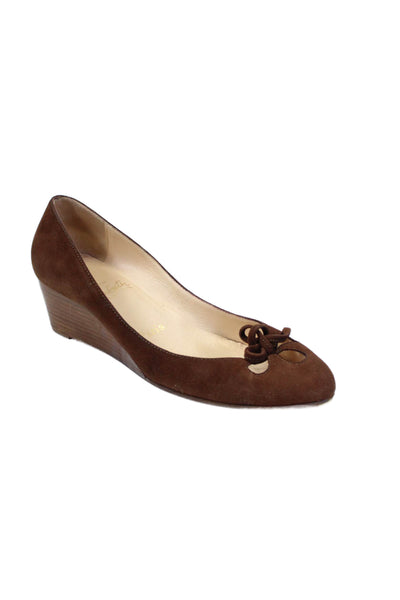 Christian Louboutin Women's Suede Round Toe Cut Out Wedges Brown Size 39