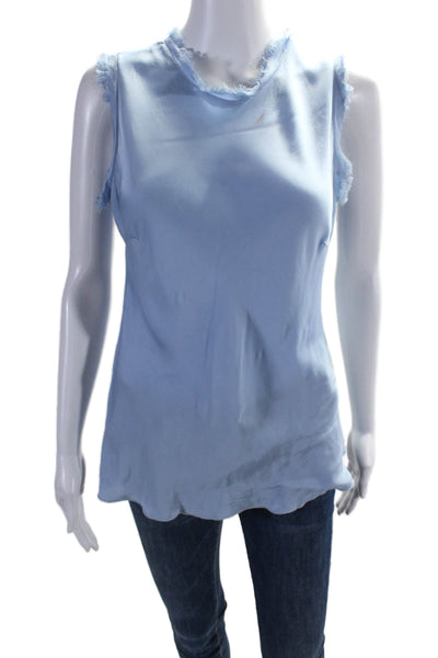 Bognar Blu Women's Round Neck Fringe Sleeveless Workwear Blouse Blue Size S