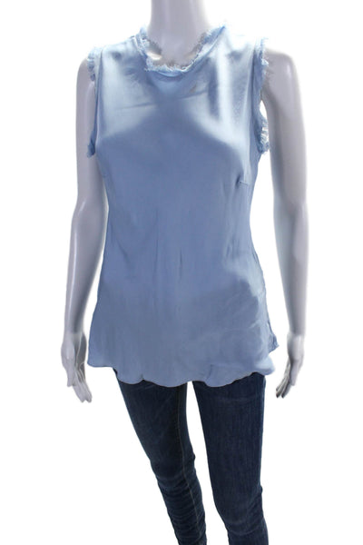 Bognar Blu Women's Round Neck Fringe Sleeveless Workwear Blouse Blue Size S