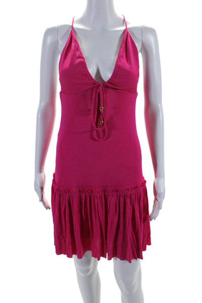 Milly Womens Tied V-Neck Sleeveless Drop Waist A-Line Dress Pink Size P