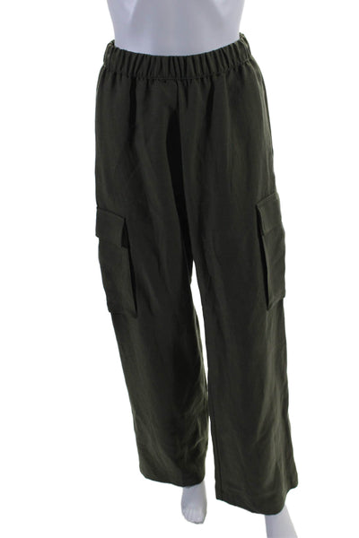 Enza Costa Women's Elastic Waist Pull-On Wide Leg Cargo Pants Green Size 0