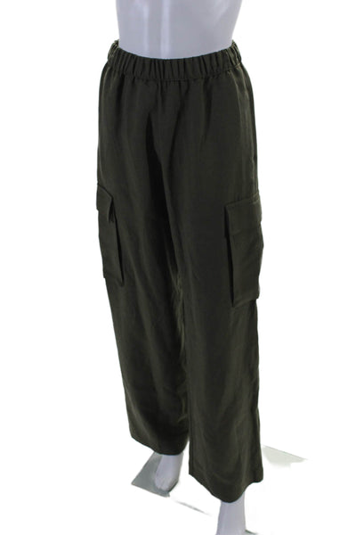 Enza Costa Women's Elastic Waist Pull-On Wide Leg Cargo Pants Green Size 0