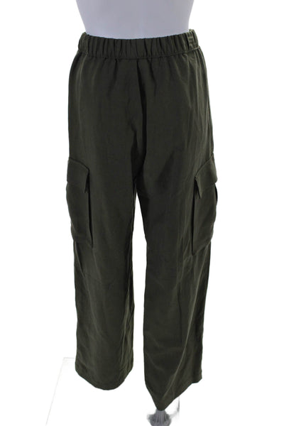 Enza Costa Women's Elastic Waist Pull-On Wide Leg Cargo Pants Green Size 0