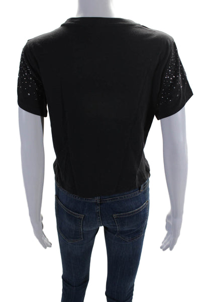 Allsaints Women's Short Sleeves Studs Rhinestone Cropped T-Shirt Black Size 6