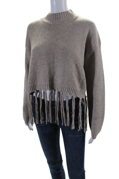 Splendid Women's Mock Neck Long Sleeves Fringe Pullover Sweater Beige Size XS