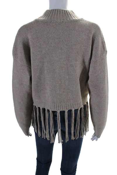 Splendid Women's Mock Neck Long Sleeves Fringe Pullover Sweater Beige Size XS