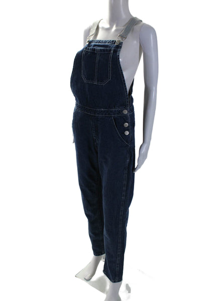 Suncoo Womens Square Neck Pocket Front Straight Leg Denim Overalls Blue Size 1