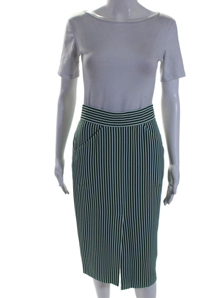 Roseanna Womens Side Zip Front Slit Striped Pencil Skirt Green White Size EU 36