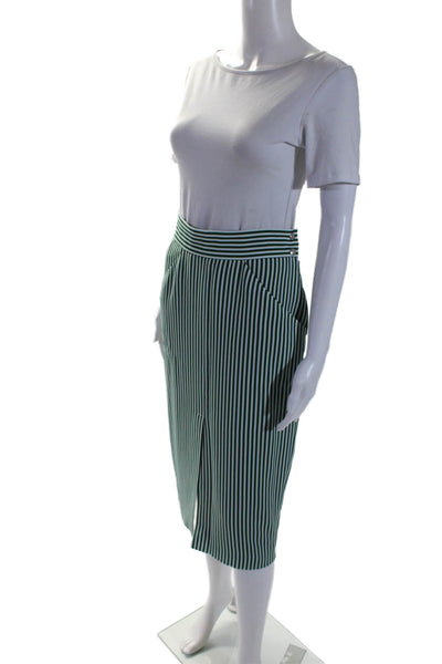 Roseanna Womens Side Zip Front Slit Striped Pencil Skirt Green White Size EU 36