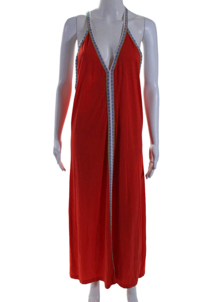 Pitusa Womens Cotton V Neck Maxi Coverup Dress Red Size S