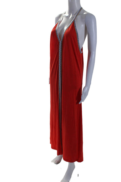 Pitusa Womens Cotton V Neck Maxi Coverup Dress Red Size S