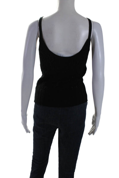 Minnie Rose Womens Sleeveless V Neck Open Knit Tank Top Black Size XS