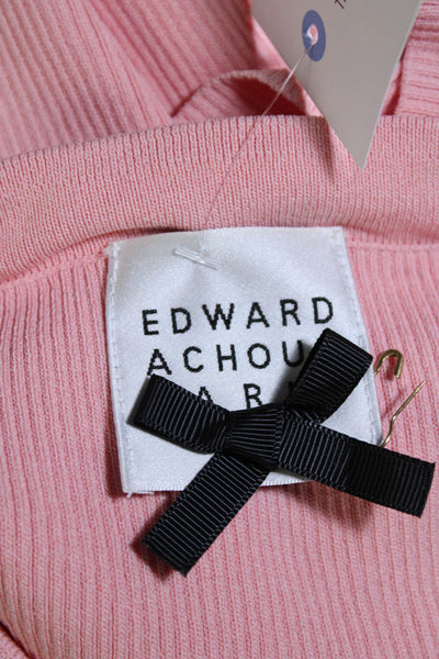 Edward Achour Womens Short Sleeve Crew Neck Rib Knit Top Pink Medium