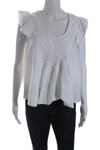 The Great Womens Ruffled Sleeveless Scoop Neck Flare Blouse White Size 0