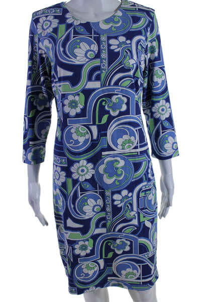 J. Mclaughlin Womens Stretch Floral Round Neck Long Sleeve Dress Purple Size L