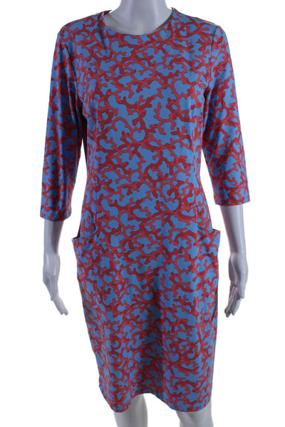 J. Mclaughlin Womens Abstract Print Round Neck Long Sleeve Dress Pink Size M