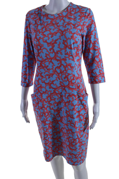 J. Mclaughlin Womens Abstract Print Round Neck Long Sleeve Dress Pink Size M