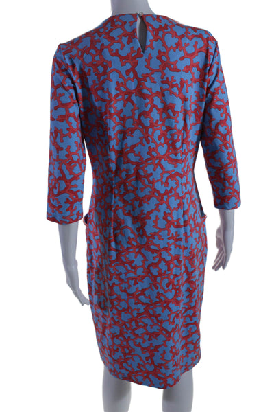 J. Mclaughlin Womens Abstract Print Round Neck Long Sleeve Dress Pink Size M