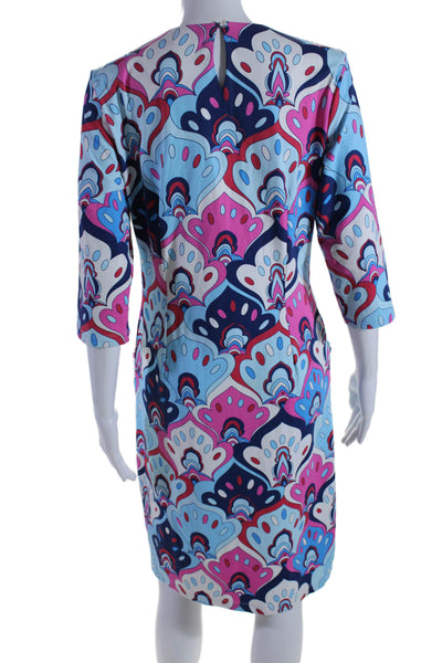 J. Mclaughlin Womens Abstract Round Neck Long Sleeve Dress Light Blue Size L
